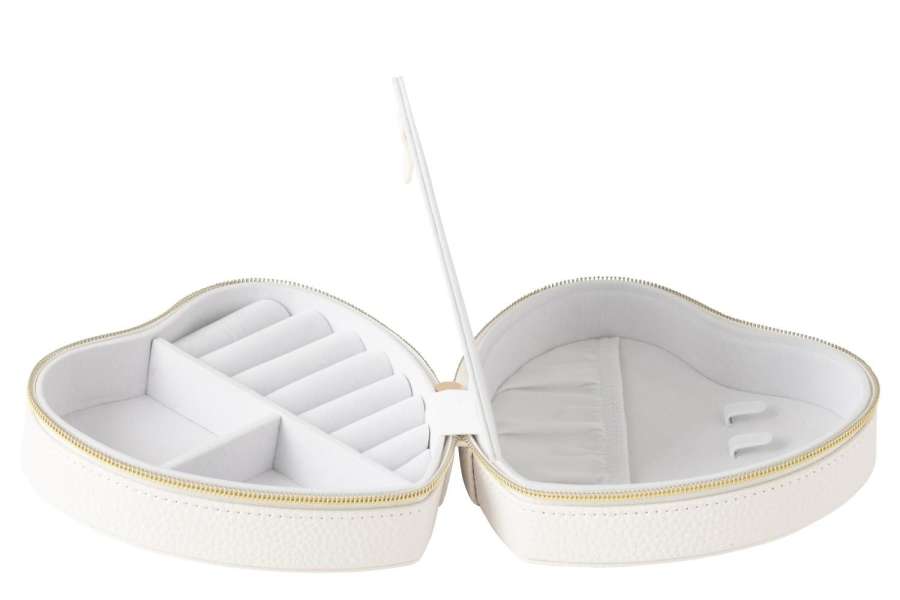 JEWELLERY BOX HEART ARTIFICIAL LEATHER WHITE