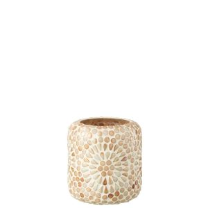 CANDLE HOLDER MOSAIC GLASS BEIGE/WHITE