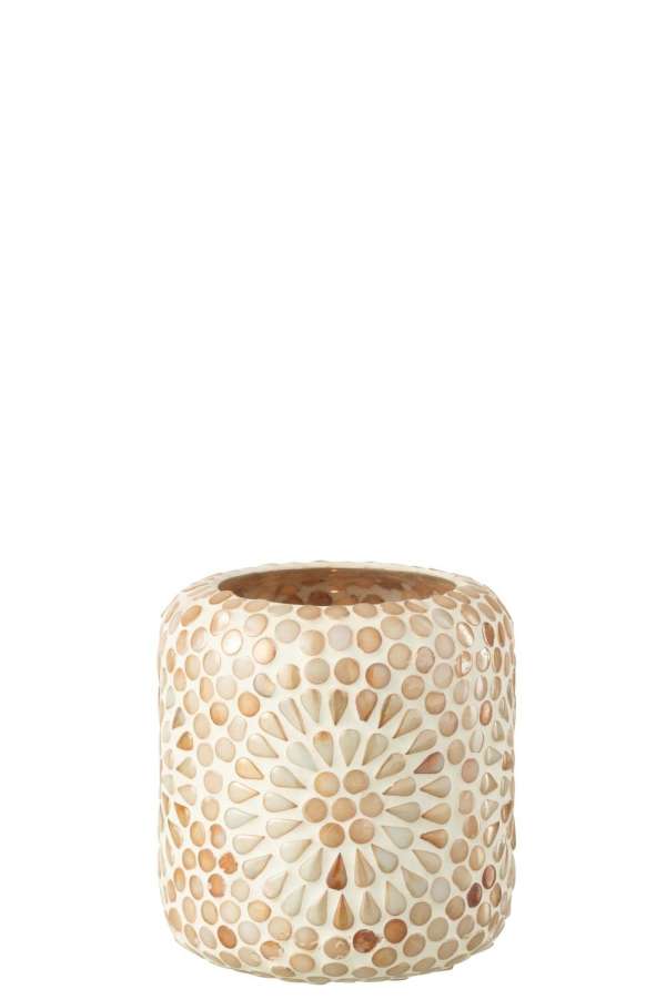 CANDLE HOLDER MOSAIC GLASS BEIGE/WHITE