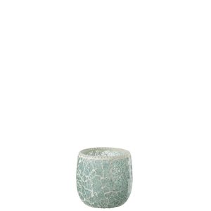 TEALIGHT HOLDER MOSAIC GLASS GREEN/WHITE SMALL