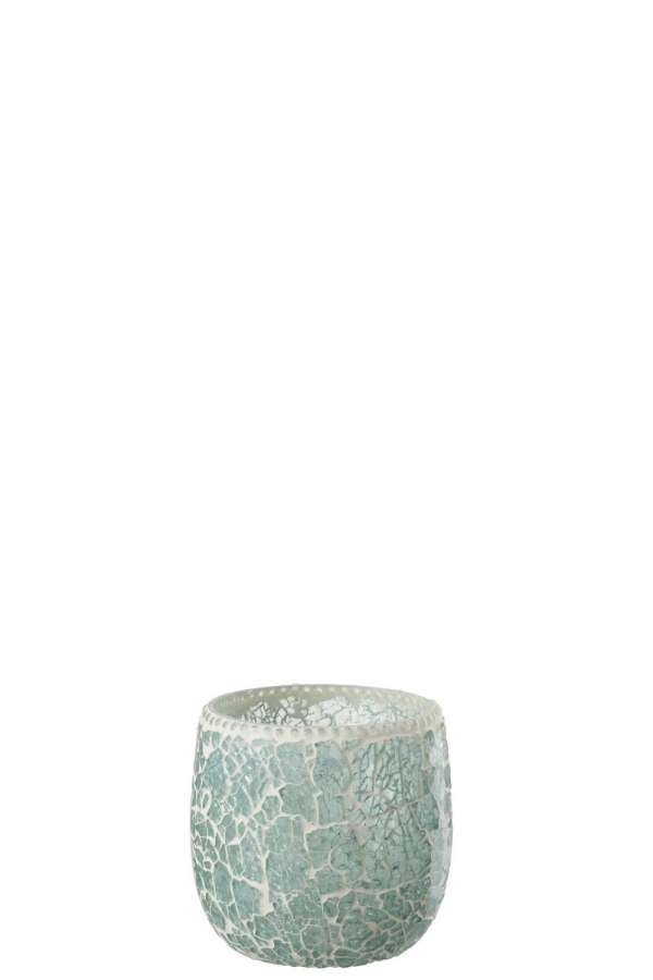TEALIGHT HOLDER MOSAIC GLASS GREEN/WHITE SMALL