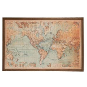FRAME LED BATTERIES MAP WORLD WOOD/CANVAS BROWN/NATURAL