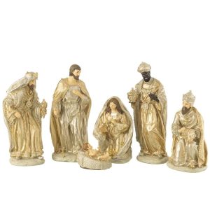 NATIVITY SCENE 6PARTS RESIN SILVER/GOLD