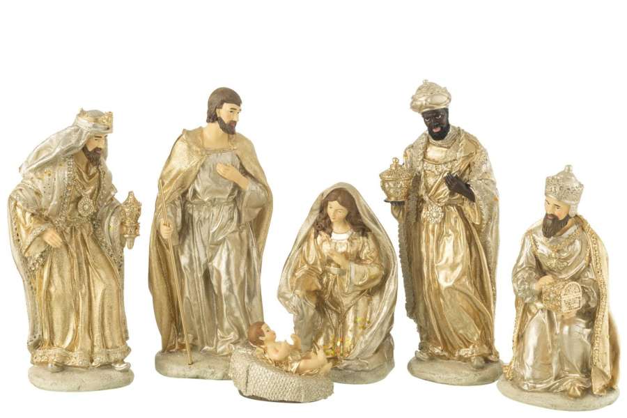 NATIVITY SCENE 6PARTS RESIN SILVER/GOLD