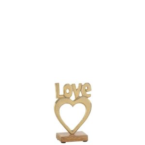 LOVE HEART ON BASE ALUMINIUM/WOOD GOLD SMALL