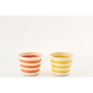 FLOWERPOT STRIPED PAPER YELLOW/ORANGE SMALL ASSORTMENT OF 2