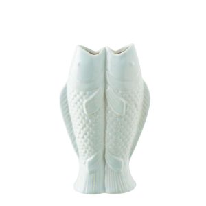 VASE 2 FISH STONEWARE LIGHT BLUE
