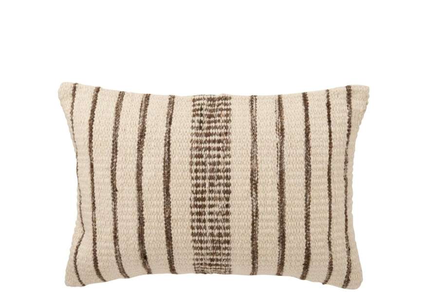 CUSHION RECTANGLE STRIPED COTTON ECRU/DARK BROWN