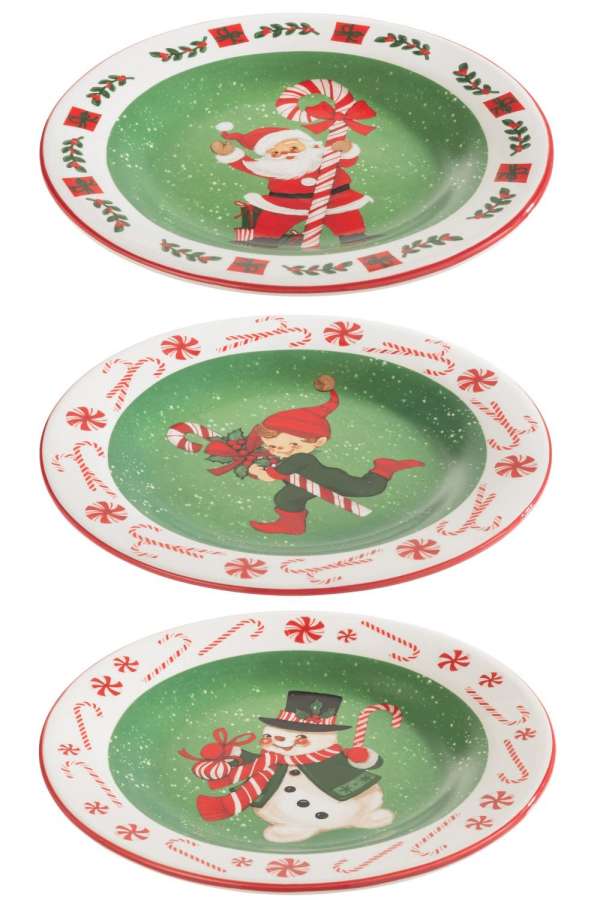 PLATE ROUND XMAS DOLOMITE MIX ASSORTMENT OF 3