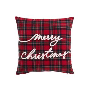 CUSHION MERRY CHRISTMAS WOOL CHRISTMAS RED/WHITE