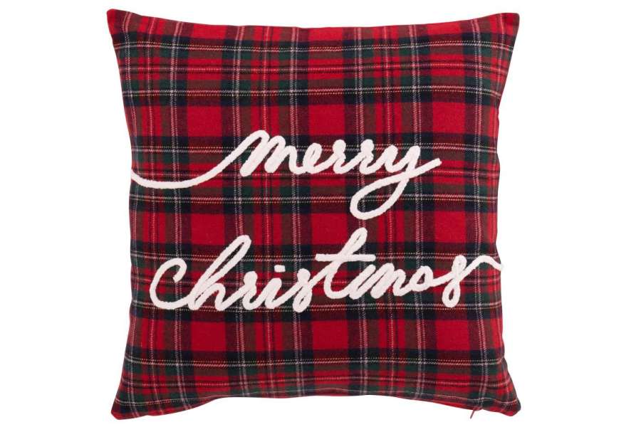 CUSHION MERRY CHRISTMAS WOOL CHRISTMAS RED/WHITE