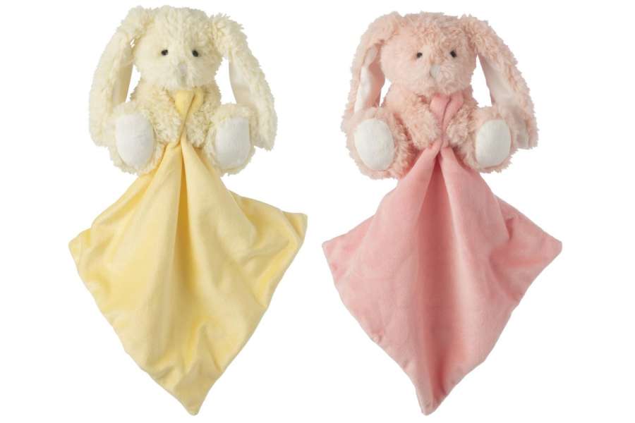 RABBIT DOUDOU POLYESTER PINK/YELLOW ASSORTMENT OF 2