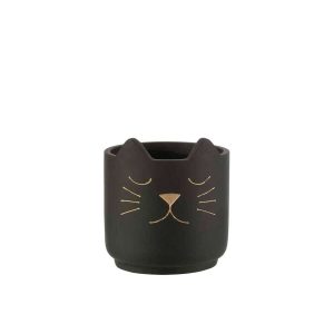 FLOWERPOT CAT CERAMIC BLACK/GOLD MEDIUM