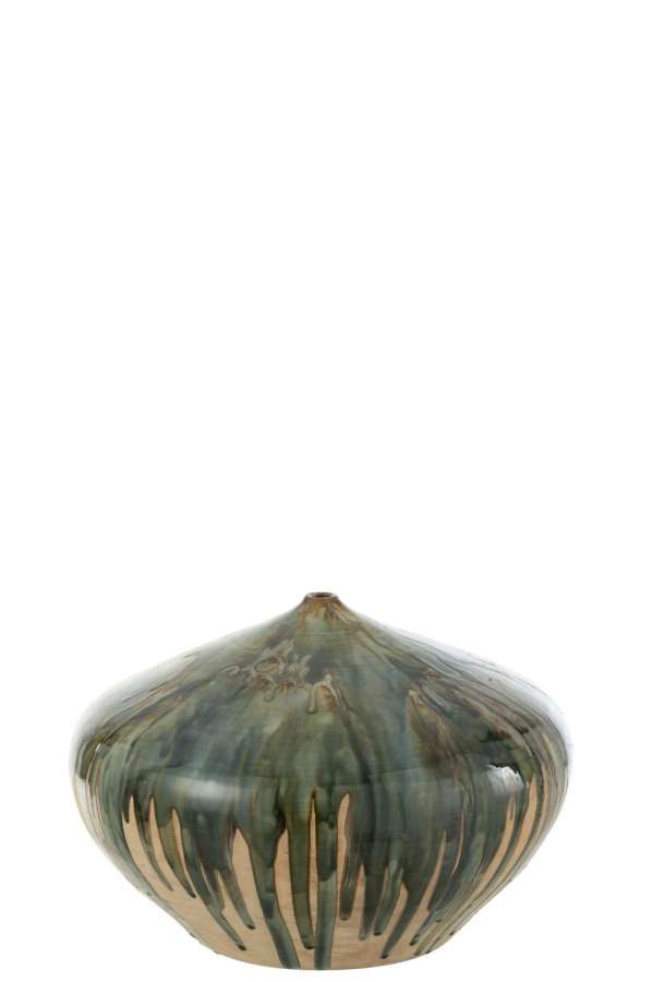 VASE LOW PAINT CERAMIC NATURAL/GREEN