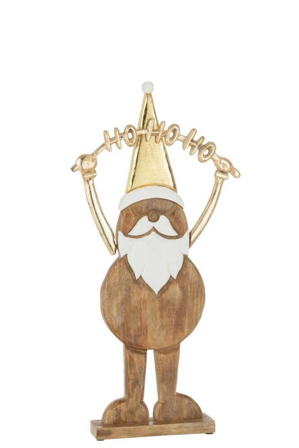 SANTA CLAUS HOHOHO ON BASE WOOD GOLD LARGE
