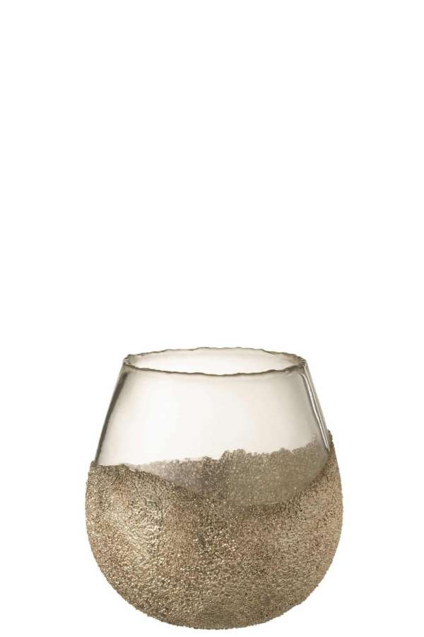 TEALIGHT HOLDER HALF PEARLS ROUND GLASS GOLD MEDIUM