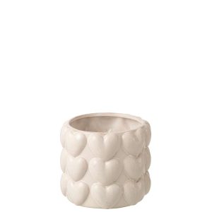 FLOWERPOT HEARTS STONEWARE ECRU LARGE