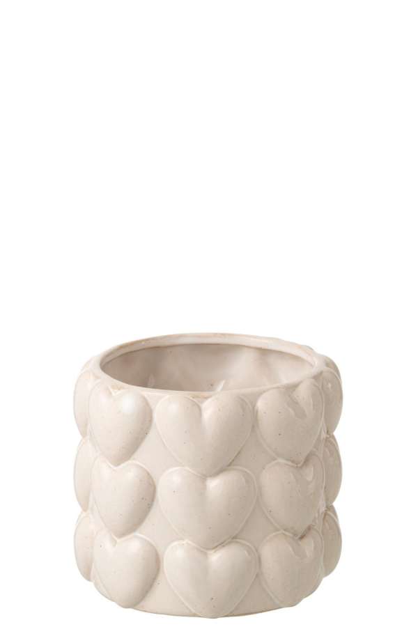 FLOWERPOT HEARTS STONEWARE ECRU LARGE