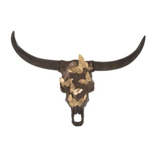SKULL OX BUTTERFLY RESIN BROWN/GOLD LARGE