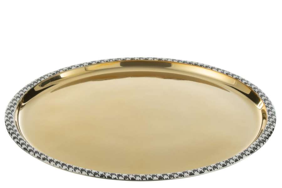 TRAY ROUND PIED-DE-POULE STAINLESS STEEL GOLD COLORED