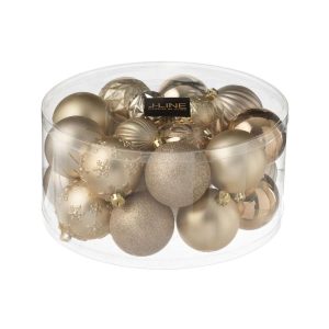 BOX OF 30 CHRISTMAS BAUBLE PLASTIC BEIGE/ECRU