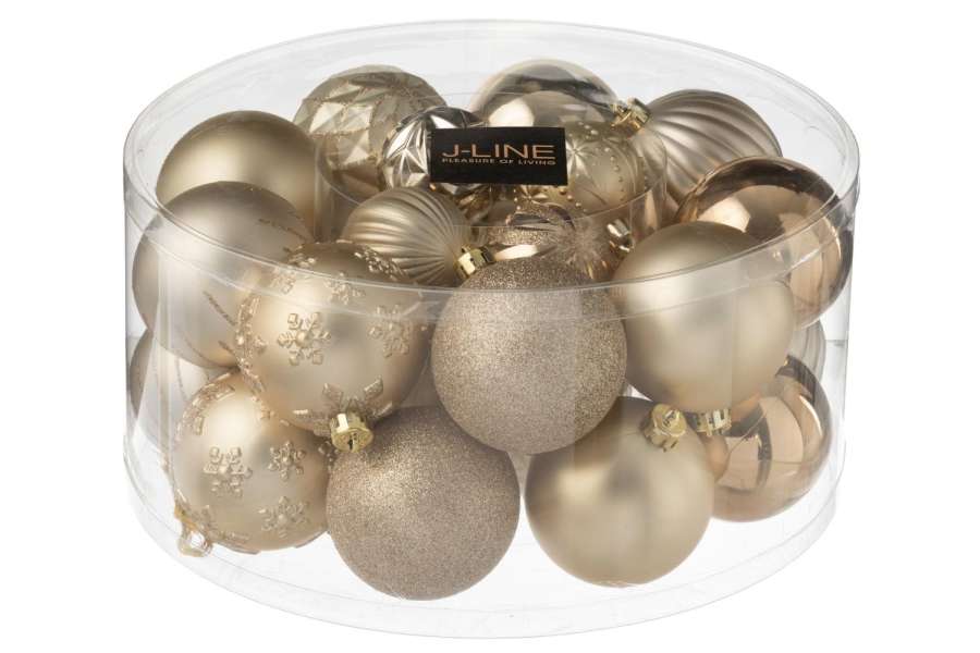 BOX OF 30 CHRISTMAS BAUBLE PLASTIC BEIGE/ECRU