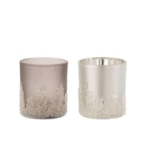 TEALIGHT HOLDER SUGAR FROSTED GREY/SILVER LARGE ASSORTMENT OF 2