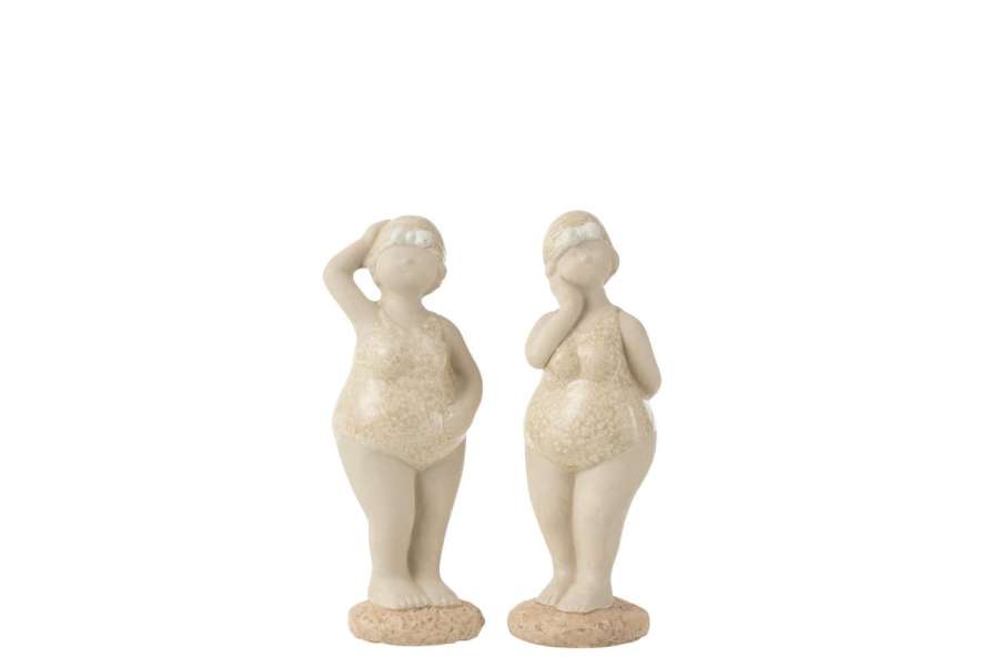 WOMAN BATHING SUIT STANDING CERAMIC BEIGE MEDIUM ASSORTMENT OF 2