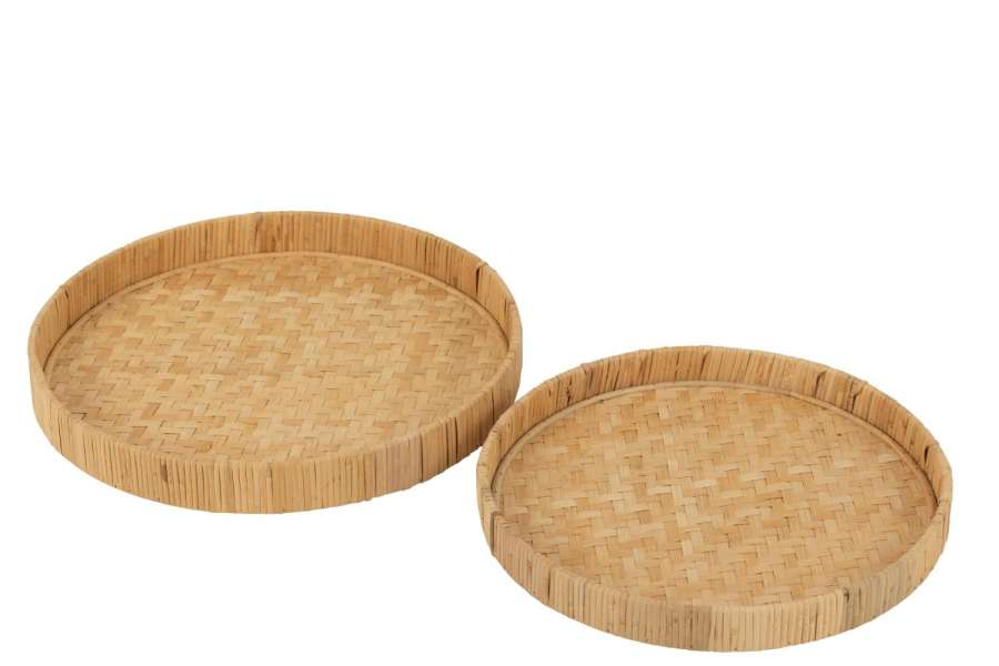 SET OF 2 PLATES ROUND BAMBOO/CANE NATURAL