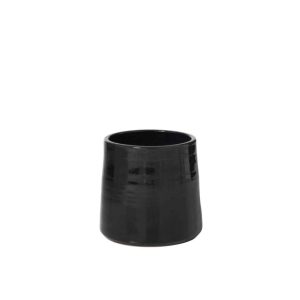 FLOWER POT ROUND CERAMIC BLACK MEDIUM