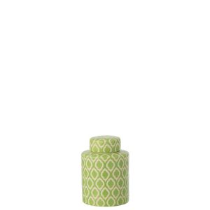 JAR DECORATIVE CHECKERED PORCELAIN GREEN/WHITE SMALL