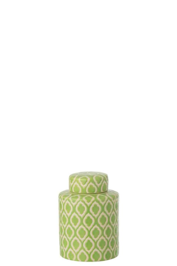 JAR DECORATIVE CHECKERED PORCELAIN GREEN/WHITE SMALL