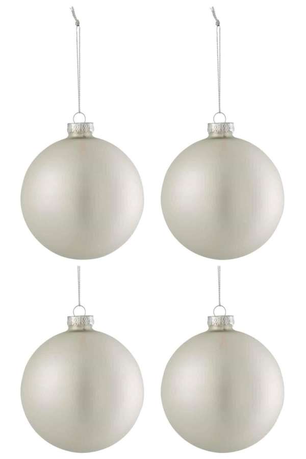BOX OF 4 CHRISTMAS BAUBLES REGULAR GLASS MATTE SILVER MEDIUM