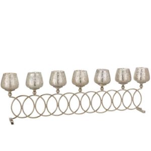 TEALIGHT HOLDER 8 RINGS CRAQUELURE GLASS NICKEL