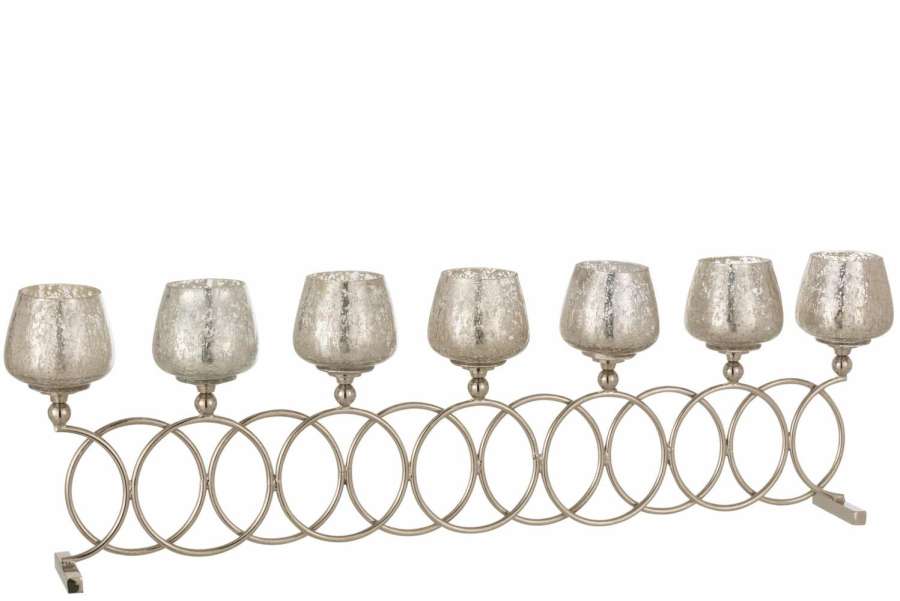 TEALIGHT HOLDER 8 RINGS CRAQUELURE GLASS NICKEL