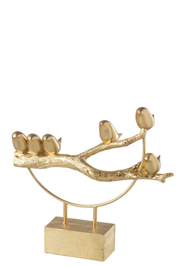 BIRD ON BRANCH BASE RESIN/METAL GOLD