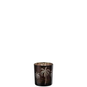 TEALIGHT HOLDER PALM TREE GLASS BROWN SMALL