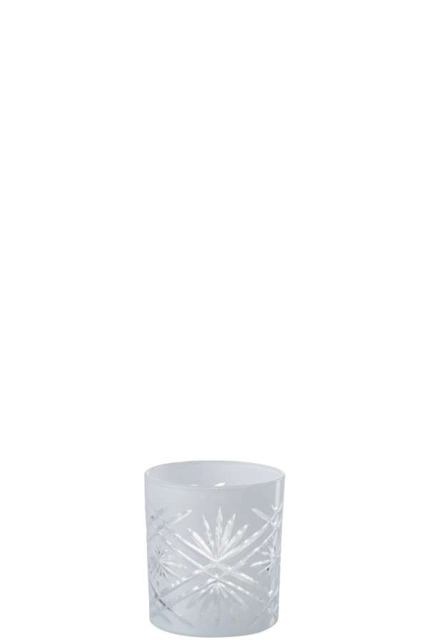 TEALIGHT HOLDER SANTORINI GLASS WHITE SMALL