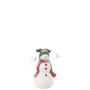 SNOWMAN BIRDS RESIN RED/GREEN SMALL