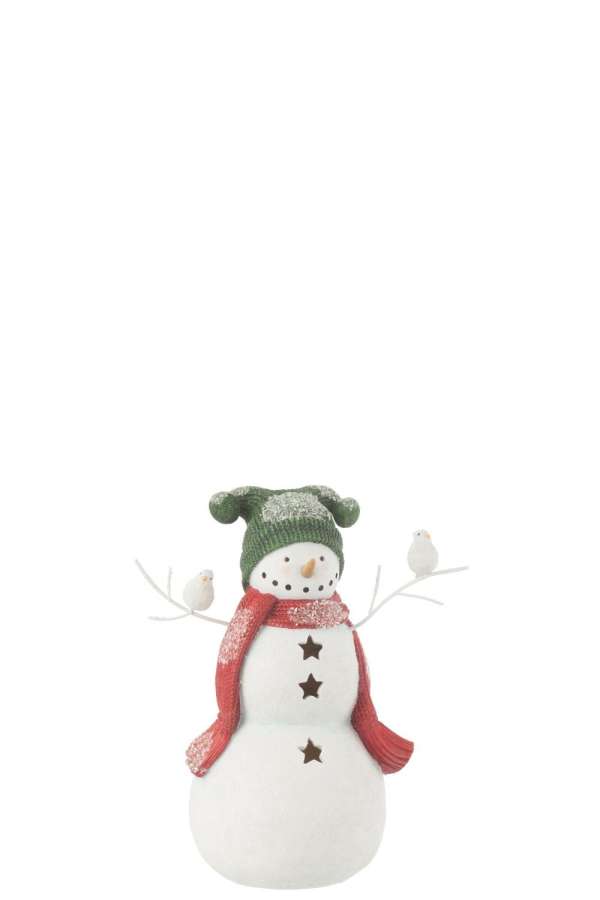 SNOWMAN BIRDS RESIN RED/GREEN SMALL