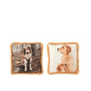 CUSHION DOG POLYESTER BROWN/BEIGE SMALL ASSORTMENT OF 2