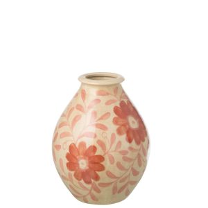 VASE FLOWERS STONEWARE ORANGE/OFF-WHITE SMALL