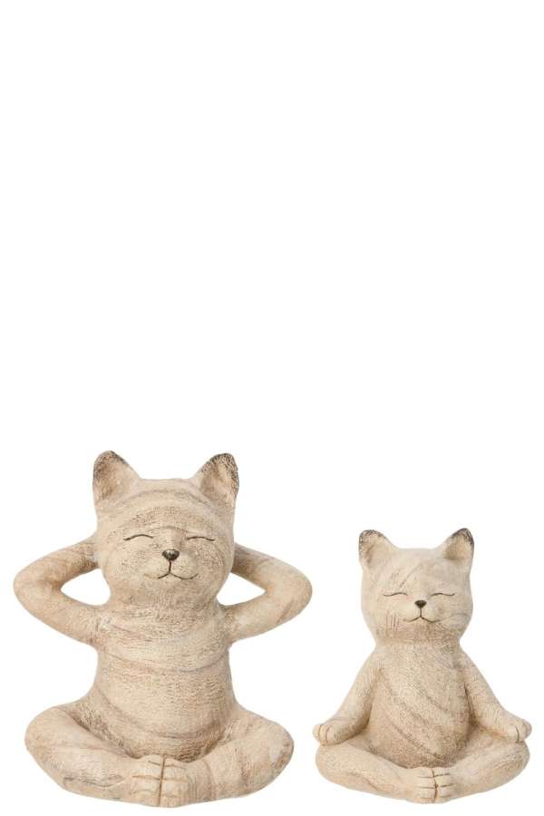 SET OF 2 CAT YOGA WOOD IMITATION POLYRESIN NATURAL