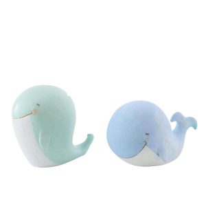 PIGGY BANK WHALE POLYRESIN LIGHT BLUE/LIGHT GREEN LARGE ASSORTMENT OF 2