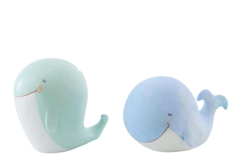 PIGGY BANK WHALE POLYRESIN LIGHT BLUE/LIGHT GREEN LARGE ASSORTMENT OF 2