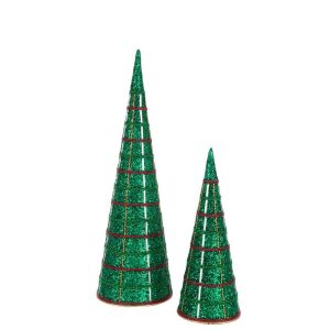 SET OF 2 CONE IRON/BEADS EMERALD GREEN