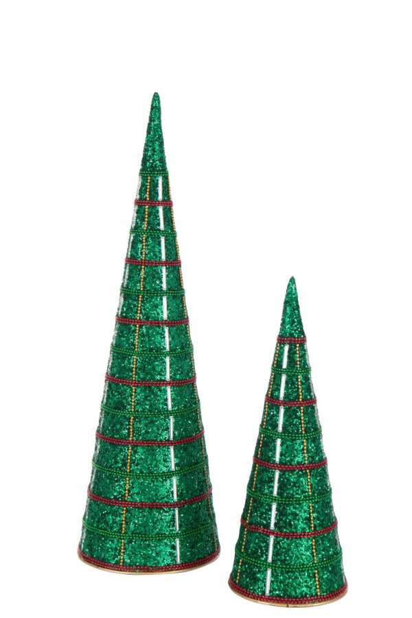 SET OF 2 CONE IRON/BEADS EMERALD GREEN