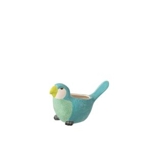 FLOWERPOT BIRD CERAMIC GREEN/BLUE