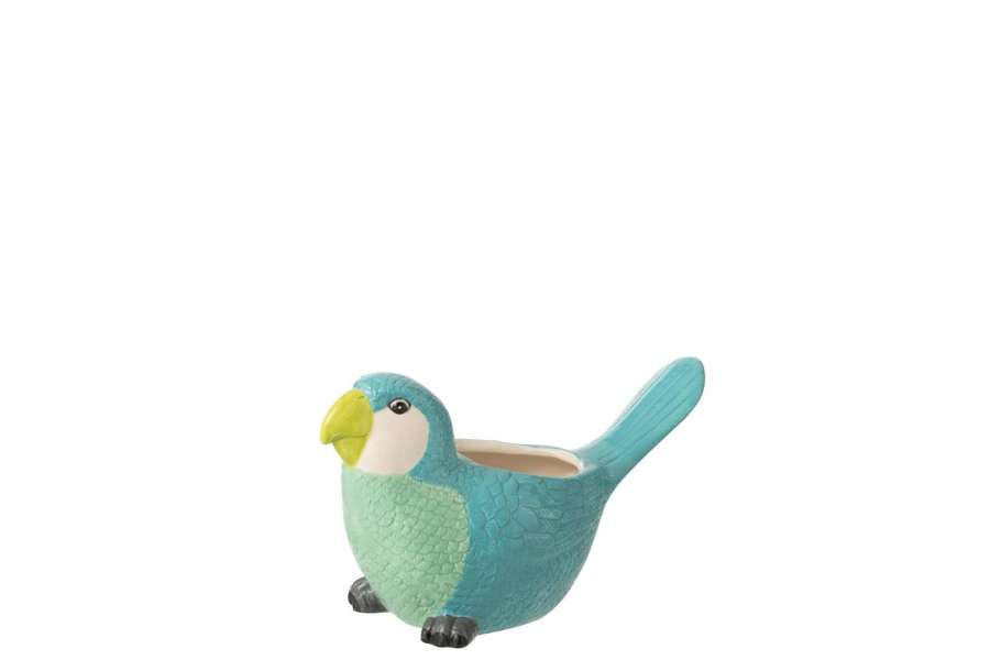 FLOWERPOT BIRD CERAMIC GREEN/BLUE