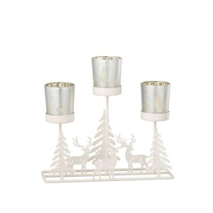 TEALIGHT HOLDER WINTER 3 GLASSES IRON WHITE/RED